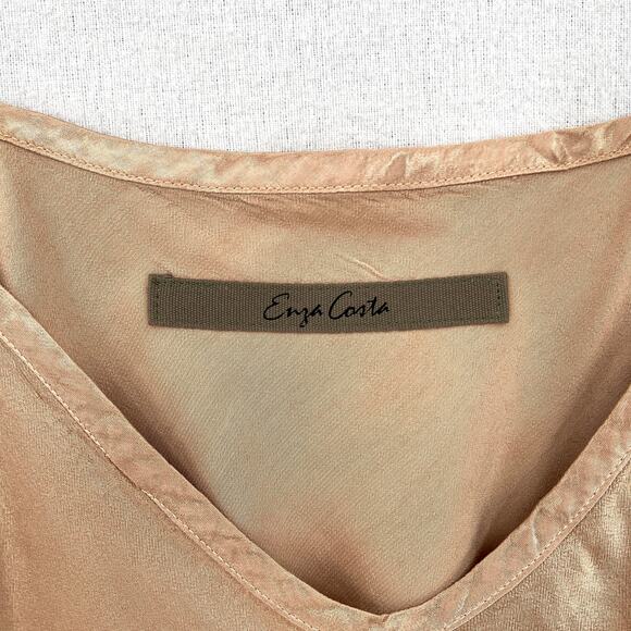 ENZA COSTA Bias Cami Tank Women Medium Khaki V-neck Adjustable Strappy Satin NEW - Picture 12 of 16